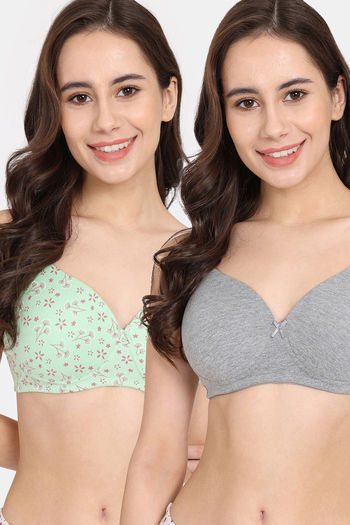 Buy Rosaline Cyber Grove Padded Non Wired 3/4th Coverage T-Shirt Bra (Pack of 2) - Grey Green